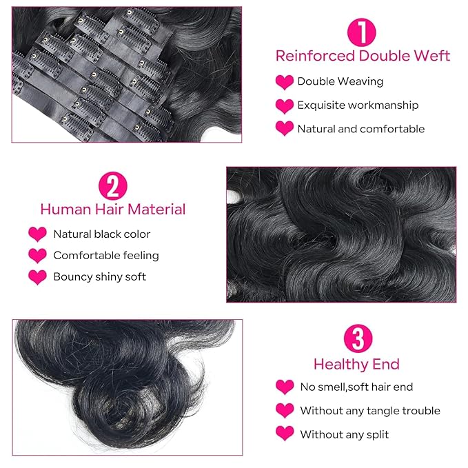 Seamless Clip in Hair Extensions Human Hair Body Wave Human Hair Clip in Extensions 8Pcs PU Clip ins Remy Hair for Women Invisible Skin Weft 18Clips 120g 30inch Natural Black