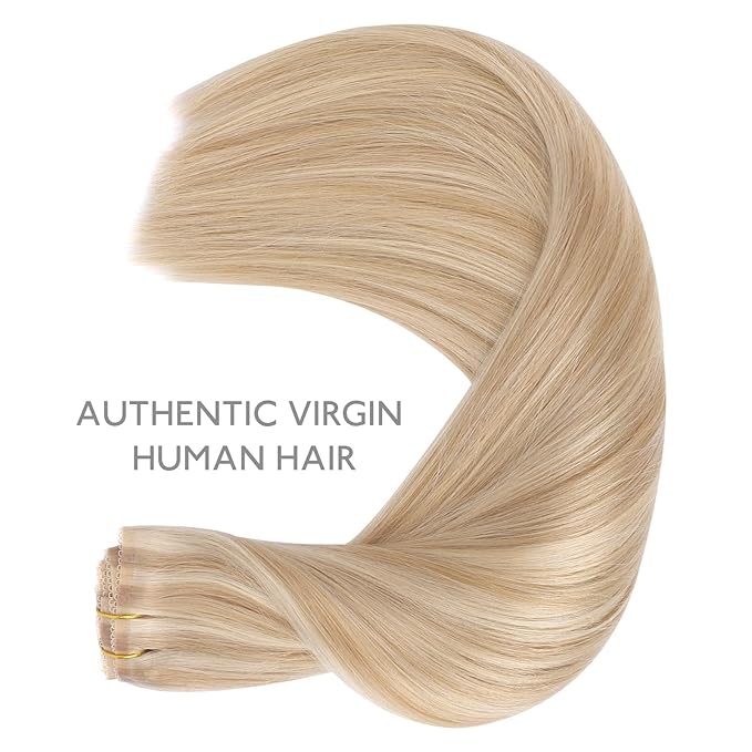 WENNALIFE Lace Seamless Clip in Hair Extensions Human Hair 7pcs Ultra Invisible 50% Thinner Seamless Clip Ins Dirty Blonde Highlighted Bleach Blonde Natural Remy Hair 16 inch