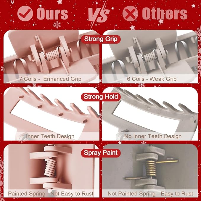 TOCESS Hair Claw Clips for Women - 8PK Large Neutral Matte Square Jumbo Hair Clips for Thick, Thin, Long, Short, Curly Hair Girls, Big Jaw Clip Set for Daily Use (Rosewater Pink&Deep Pink)