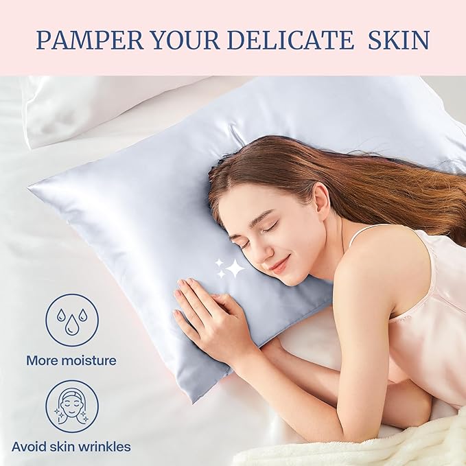 BEDELITE Satin Pillowcase for Hair and Skin, Super Soft and Cooling Similar to Silk Pillow Cases 2 Pack with Envelope Closure, Gift for Women Men(20"x30" Queen Size, Evening Haze)