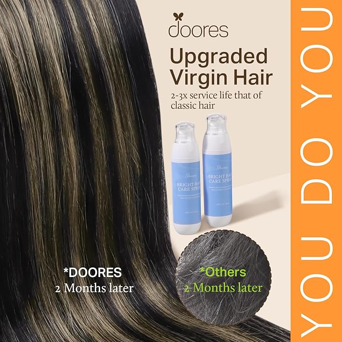 DOORES Clip-in Hair Extensions, Natural Black to Light Blonde, 7pcs 14 Inch 130g, Seamless Remy Hair, Thick Straight Hair, Invisi Edge