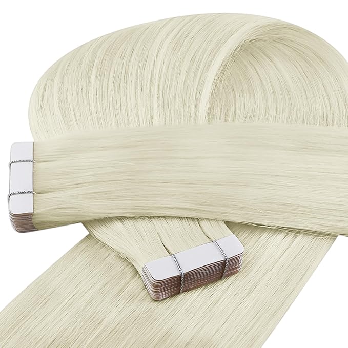 YoungSee Blonde Tape in Hair Extensions Human Hair Tape in Extensions Platinum Blonde Hair Extension Tape-in Blonde 14 Inch 50g Tape-in Extension Remy Human Hair 20pcs Glue in Extension for Wedding