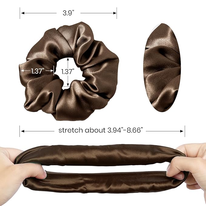 LilySilk Silk Hair Scrunchie, 100% Mulberry Silk, No Damage, Elastic, Chocolate, 1 Count