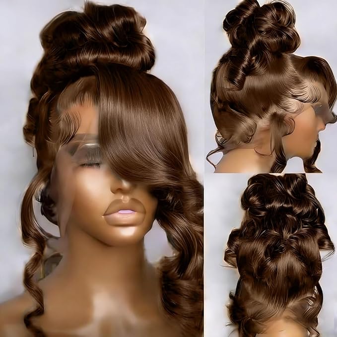 250% Density Chocolate Brown Lace Front Wig Human Hair 13x4 Body Wave Lace Front Wigs Colored Human Hair Wigs For Women HD Transparent Lace Front Wig(24 Inch,Chocolate Brown Wig)