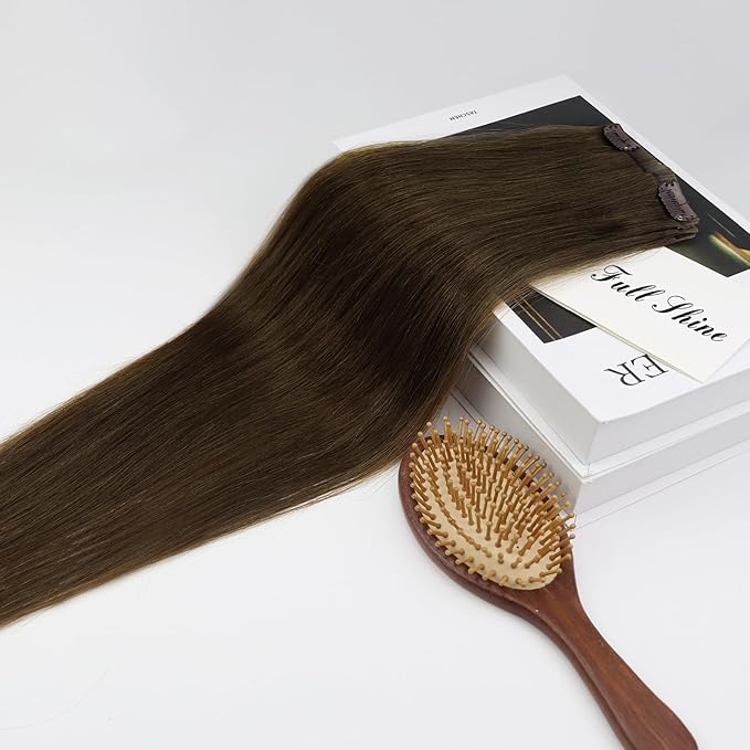 Full Shine Human Hair Clip in Extensions 18 Inch Color 2 Darkest Brown Natural Straight Hair Extensions Lace Clip in Human Hair Extensions Long Straight Hair Longevity 3 PCS 60 Grams