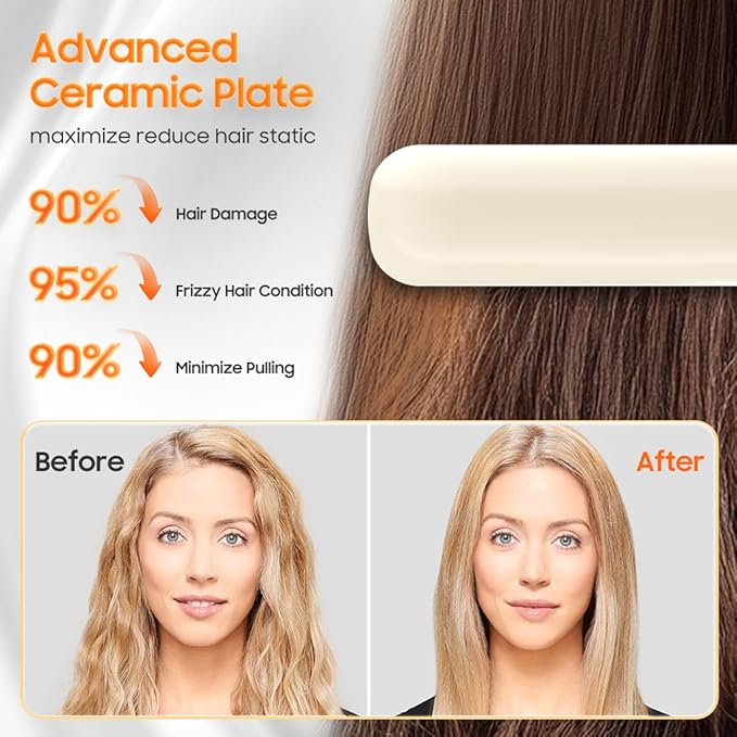 Cordless Hair Straightener, Portable Flat Iron for Travel, 2 in 1 Hair Styling Tools for straightening and Curling, Lightweight on-The-go, 4000 mAh Battery, Fast USB-C Charging (White)