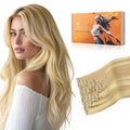 DOORES Clip-in Hair Extensions, Real Human Hair, Dirty Blonde & Platinum Blonde Mix, 120g, 7pcs, 20 Inch, Remy Natural, Straight & Thick
