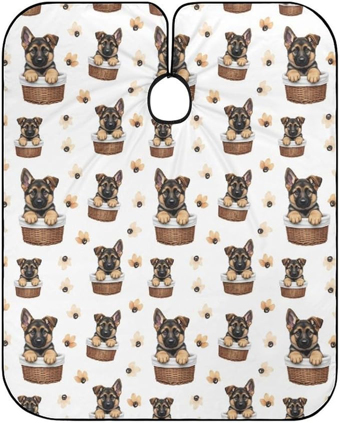 Large Long Hair Cut Cape, Hairdressing Haircut Apron Cute German Shepherd Puppy Dog Hair Cutting Cloak for Hairdressers