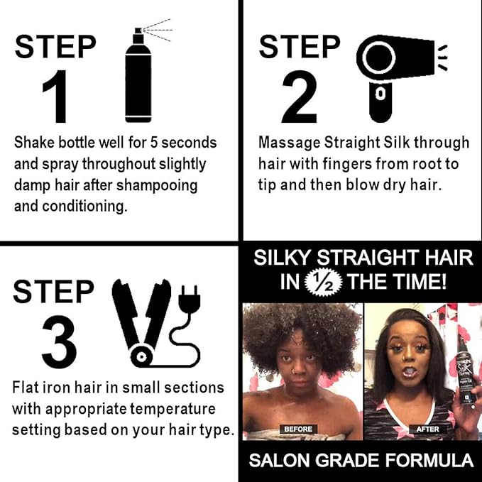 Straight Silk Spray with Moroccan Argan Oil | Hair Straightening Protector & Detangler | Alcohol-Free | Heat Protectant up to 450°F | Flat-Iron | Blow-Dry | Unscented | Hair Spray | MADE IN USA (64oz)