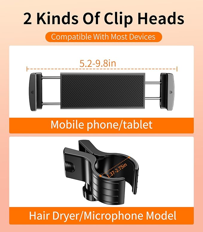 Desktop Hair Dryer Stand with Free Phone/Tablet Clip, Hair Dryer Stand Hands Free,Metal Material. Adjustable Hair Dryer Hanger for Vanity, Countertop, Bedside,Practical Gift for Elderly