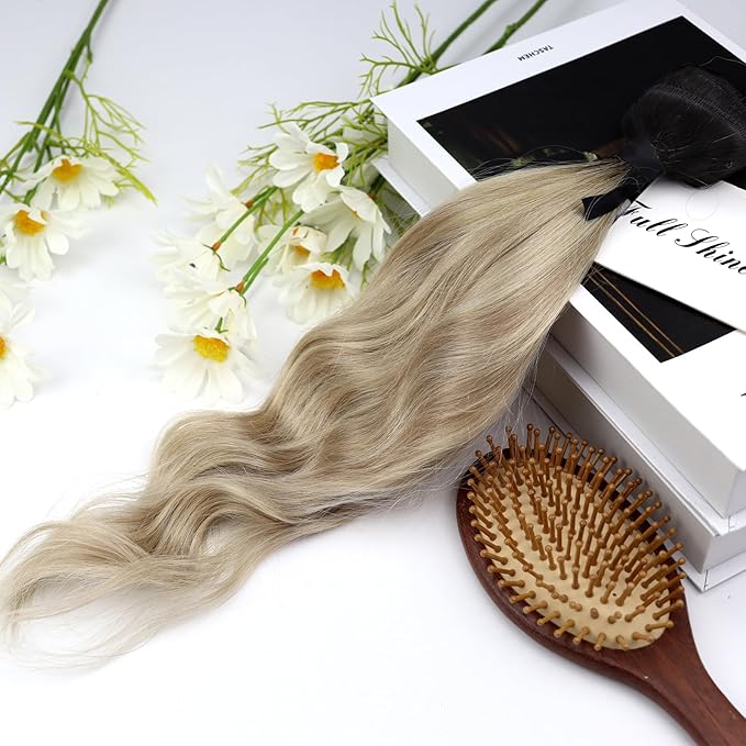 Full Shine 12 Inch Clip in Hair Extensions Real Human Hair Brown Ombre to Medium Blonde and Light Blonde Seamless Hair Extensions Clip in for Short Hair 3 PCS 60 G