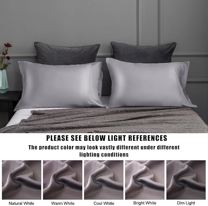 TELUS Dark Grey Pillow Cases Queen Size 2 Pack, Bamboo Rayon Cooling Pillowcases with Envelope Closure, Cool Breathable Pillow Case for Hot Sleepers & Night Sweats, 20x30 inch