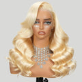 613 13X6 Hd Lace Front Wigs Human Hair 26 Inch Glueless Full Frontal 220% Density Body Wave Blonde Wig Human Hair Triple Lifespan 3X No Tangle No Shedding No Synthetic
