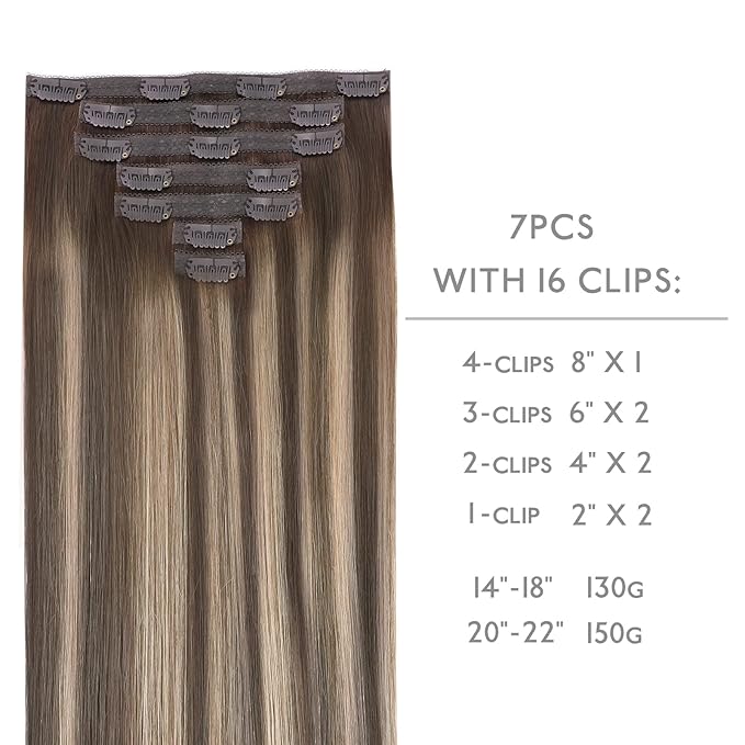 WENNALIFE Lace Seamless Clip in Hair Extensions Human Hair 7pcs Ultra Invisible 50% Thinner Seamless Clip Ins Balayage Chocolate Brown to Honey Blonde Natural Remy Hair 20 inch