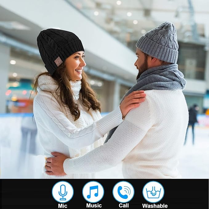 Wireless Music Hat Beanie for Men Women Winter Music Cap with Mic Stereo Headphones Headset Beanie Unisex Women Boys Girls Winter Handsfree Outdoor Sports