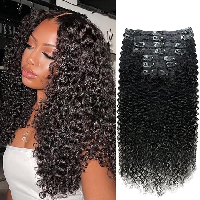 Curly Clip in Hair Extensions for Black Women Brazilian Virgin Human Hair Clip in Extensions Kinky Curly Clip ins Human Hair 8Pcs 120g 14inch Natural Black