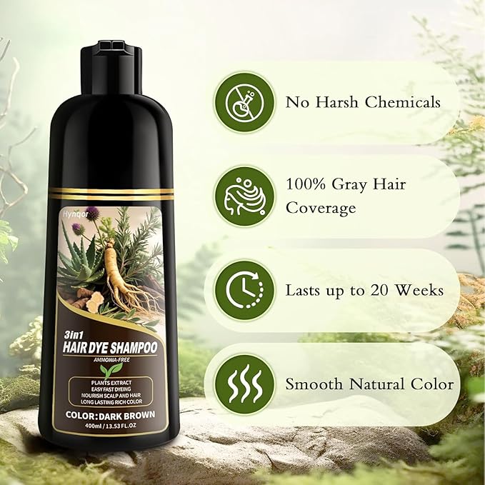Dark Brown Hair Dye Shampoo,Gray Hair Cover up Herbal Semi-Permanent Hair Color Shampoo for Women Men