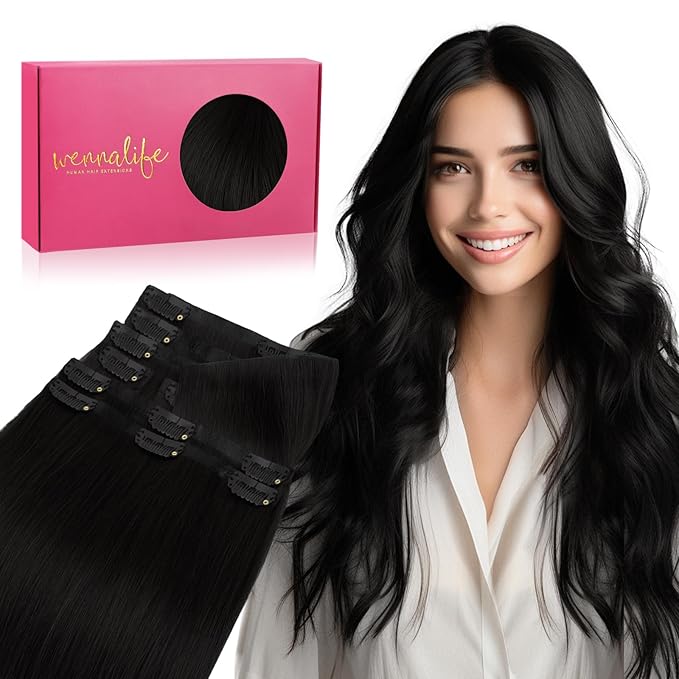WENNALIFE Invisi Edge Clip in Hair Extensions Real Human Hair, 20 Inch 150g 7pcs Jet Black Seamless Clip in Extensions Remy Hair Clip Ins Invisible PU Skin Weft Straight Extensiones De Cabello Hmano