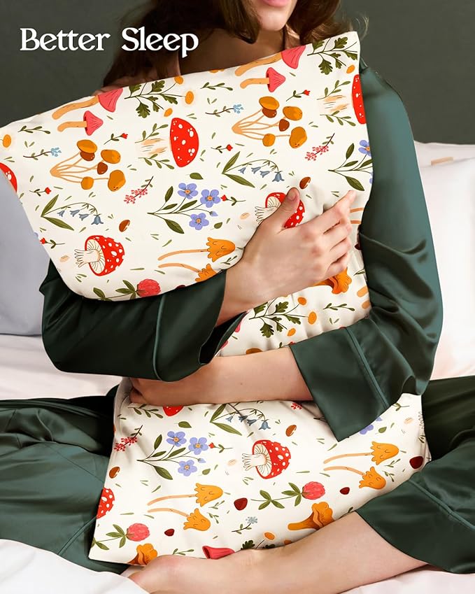 2 Pack Mulberry Silk Pillowcase for Hair and Skin - Standard Size 20 x 26 Inches with Hidden Zipper Flowering Plants 19 Momme Soft Sleeping Silk Pillow Case for Women, Moms