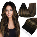 Full Shine Hair Extensions Tape in 12 Inch Color 1B Off Black Ombre 6 Brown Highlight 1B Black Balayage Natural Invisible Double Sided Remy Tape in Extensions Human Hair 30 Grams 20 PCS for Women