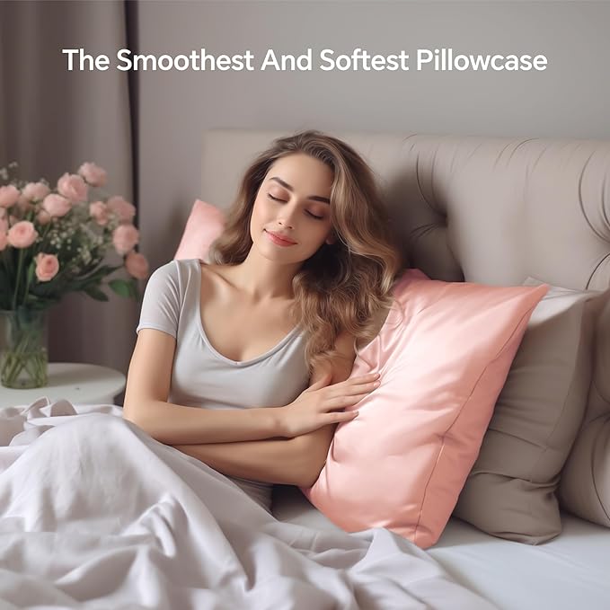 INFIIXSO Silk Pillow Cases 2 Pack Standard Size, Ultra Smooth & Soft Mulberry Silk Pillow Case for Hair and Skin, Breathable Cooling Silk Pillowcase with Hidden Zipper (Coral, 20x26 Inches)