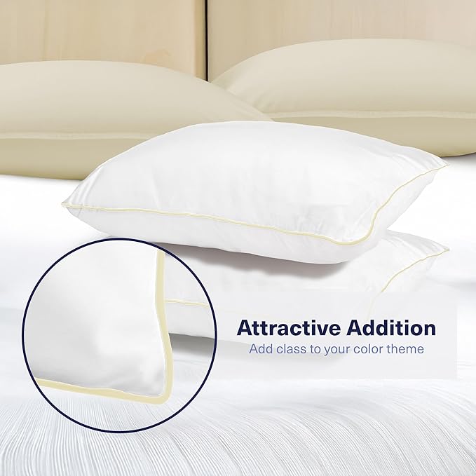 Kickoff Viscose Bamboo Pillowcase, King, Set of 2, 100% Organic Hidden Zippered Viscose Bamboo Pillow Case King Size, Cooling Pillow Cover for Hot Sleepers (20"x40", Trimmed, Buttercream)
