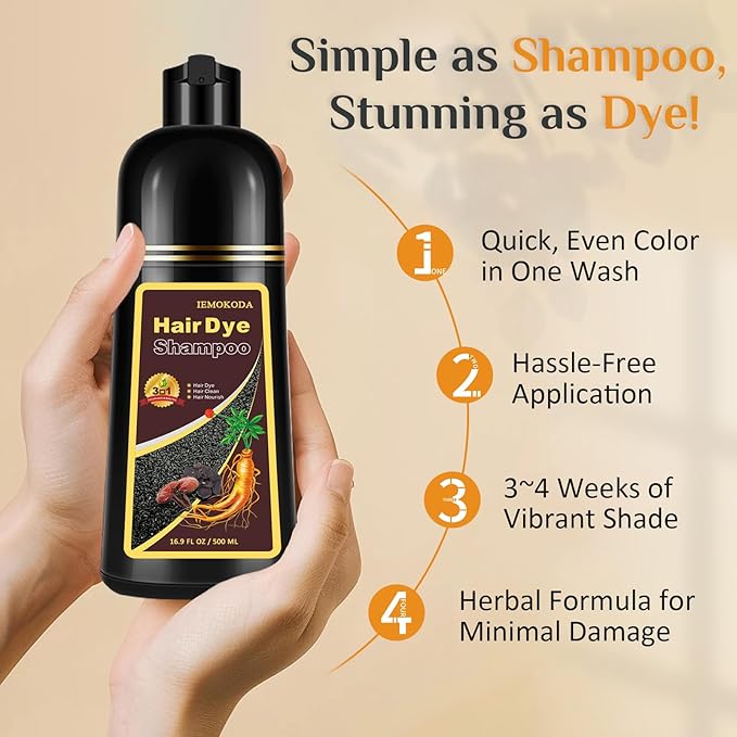 Hair Dye Shampoo in Coffee - Washes In Rich Color, Easy At-Home Color Shampoo Hair Dye for Women & Men, 3-in-1 Hair Color & Care for Natural-Looking Gray Coverage, Instant & Long-Lasting, 16.9 Fl Oz