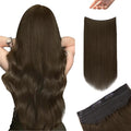 YoungSee Wire Hair Extensions Real Human Hair Brown Wire Human Hair Extensions Brown Fish Line Hair Extension Real Human Hair Easy of Use 70g 14 Inch