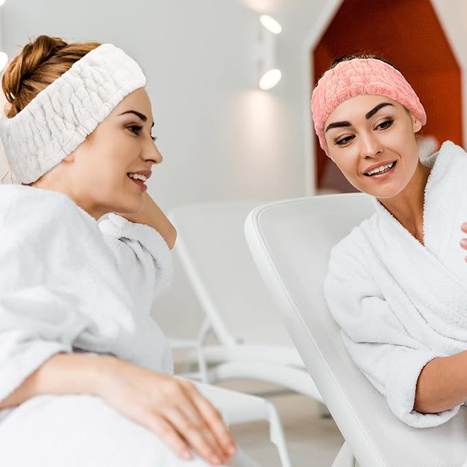 Chuangdi 3 Pieces Spa Headband for Women Facial Makeup Headband Soft Terry Cloth Hairband for Washing Face Mask Spa Shower Gifts(Blue, Pink, White)