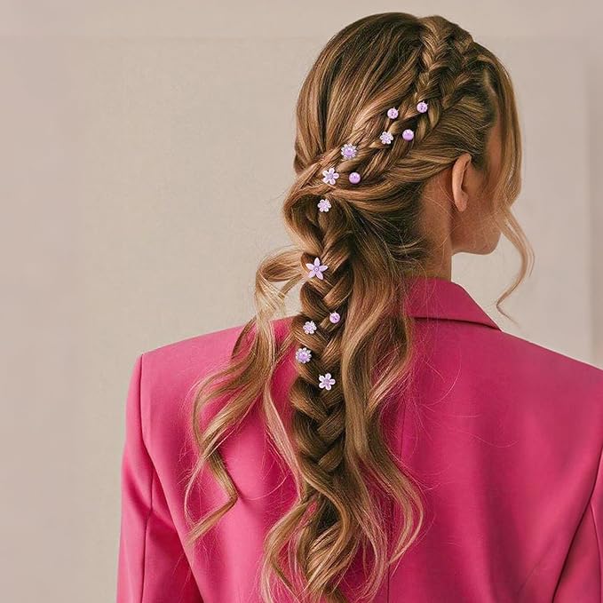 CUBACO 42PCS Mini Hair Pins for Girls, Cute Purple Wedding Hair Accessories for Women Flower Clips Rapunzel Costume for Women Bridal Pins Decorative for Brides Bridesmaids, Gift for Girls