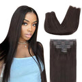 Lashey Seamless Clip in Hair Extensions Real Human Hair, 7pcs 110g Straight PU Weft Human Hair Extensions 20 Inch #2 Dark Brown Hair Extensions with Invisi Edge