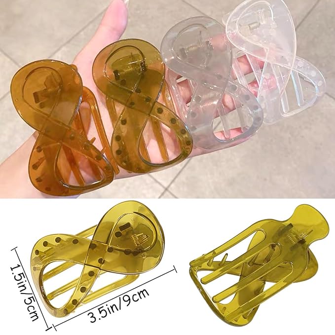 4 PCS French Concord Flat Hair Clips for Women 3.35 Inch Curved Hair Claw Clips Alligator Hair Barrettes Volume No Slip Grip Strong Hold Banana Hair Clamps Jaw Clips Styling Hair Accessories