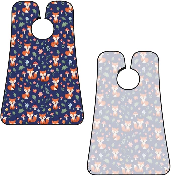 Non-Stick Beard Bib for Shaving, Fall Leaves Flowers Floral Foxes Blue Shave Bib, Waterproof Hair Catcher with Suction Cups, Grooming Apron Men Husband