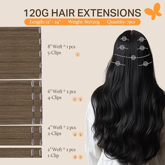 DOORES Clip in Hair Extensions, Light Ash Brown 22 Inch 7pcs 120g, Human Hair Extensions Real Hair Extensions Remy Natural Human Hair Extensions Silky Straight Thick Hair