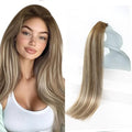 Sunny Hair Tape in Hair Extensions Medium Brown Balayage Blonde Tape in Hair Extensions Human Hair, 22 inch Remy Hair Extensions Tape in 20Pcs 50g