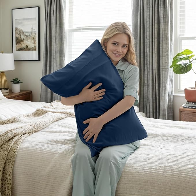 Pillow Cases King Size 2 Pack, Bamboo Rayon Cooling Pillowcases with Envelope Closure, Cool Breathable Pillow Case for Hot Sleepers & Night Sweats, 20x40 inches,Navy Blue