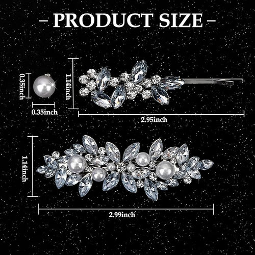 12 Pieces Rhinestone Hair Clips, Include 10 Pearl Mini Rhinestone Hair Pins, 2 Pieces Crystal Rhinestone Hair Clips Leaf Hair Pins Hair Accessories for Wedding, Party, Prom