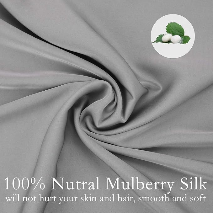 Silk Pillowcase for Hair and Skin 2 Pack 100% Mulberry Silk Bed Pillowcase Hypoallergenic Soft Breathable Both Sides Silk Pillow Case with Hidden Zipper, Standard Size Pillow Cases (Grey)