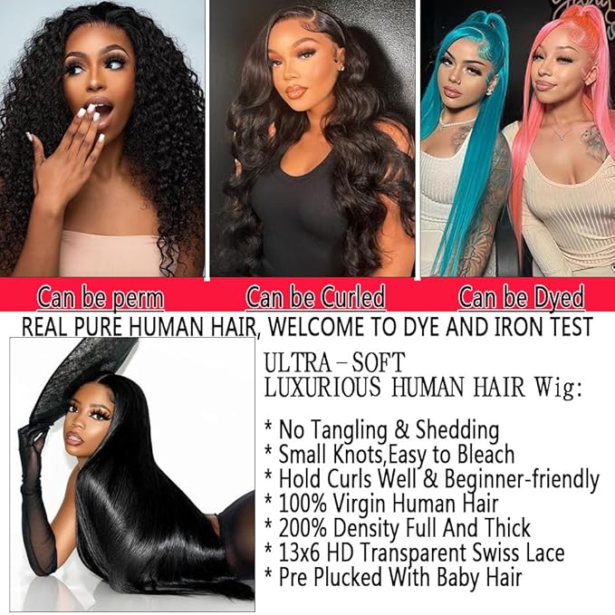 30 Inch 13x6 Lace Front Wigs Human Hair Pre Plucked 200 Density Straight Glueless Wig HD Transparent Human Hair Lace Front Wigs with Baby Hair Lace Front Wigs for Women