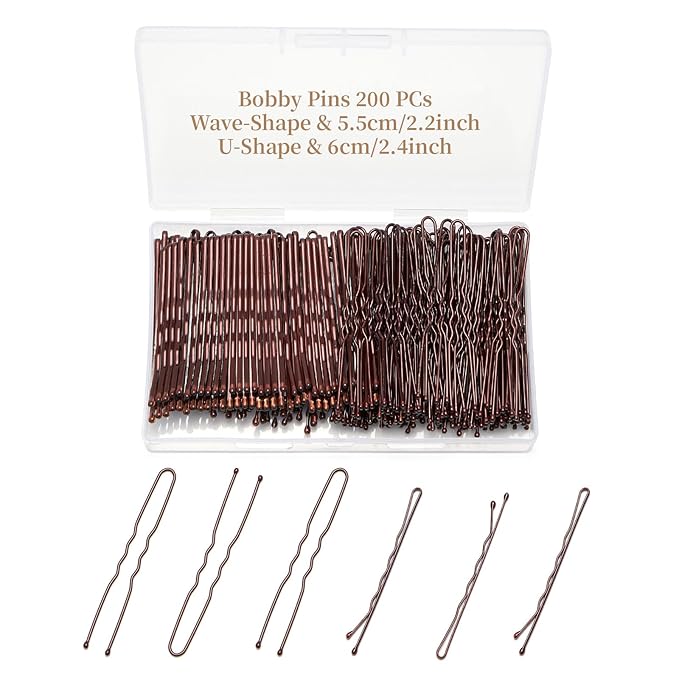200 Pcs Brown Wave-Shaped and U-Shaped Bobby Pins Mix Metal Hair Pins Hair Accessories for Women Stylists Hair Sticks Girl