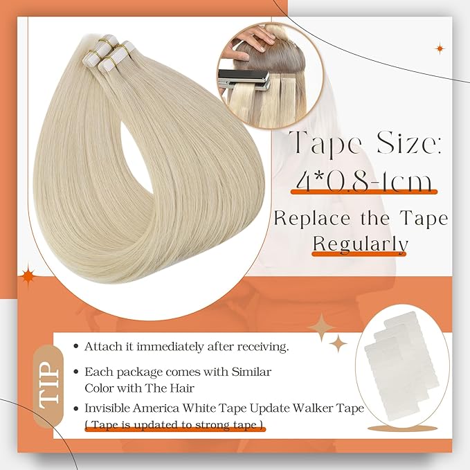 Full Shine Tape in Hair Extensions Blonde Human Hair Extensions Color 613 Tape ins Human Hair 28Inch Long Hair Extension Tape ins Seamless Remy Hair 50Gram Double Sided Tapes 20Pcs for Women