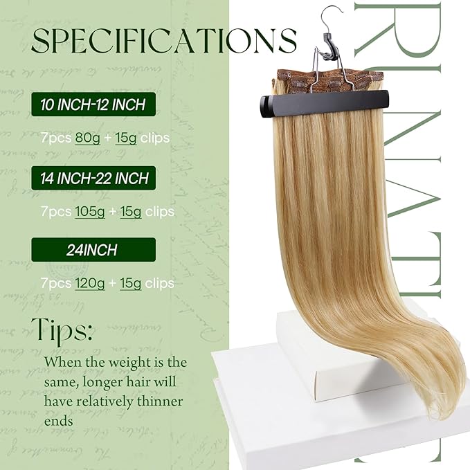 RUNATURE Blonde Human Hair Clip in Extensions, Long Clip in Hair Extensions Real Human Hair, Remy Hair Extensions Clip ins, Add Hair Length, 20 Inch 120g 7pcs #16P24 Golden Blonde