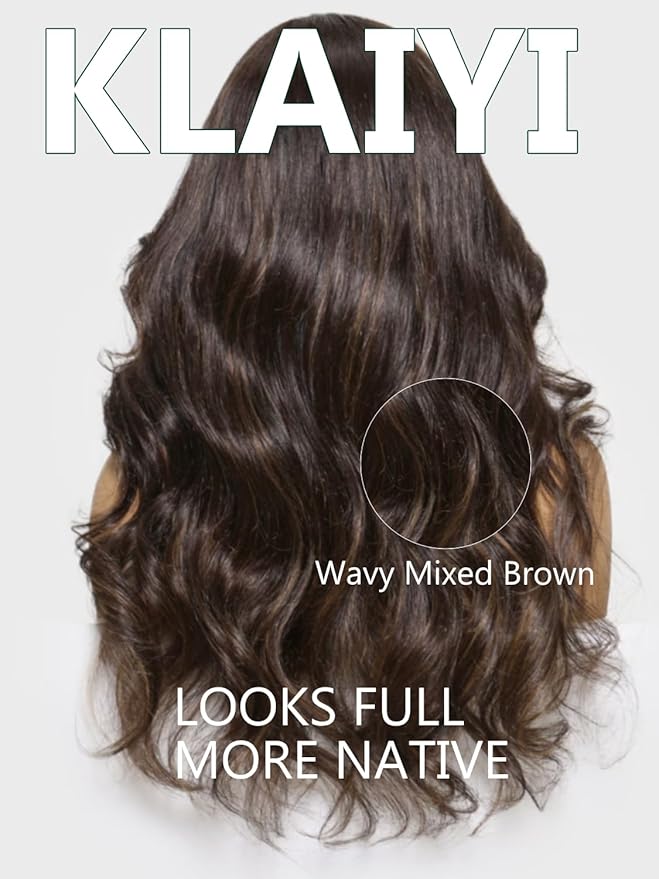 KLAIYI 13x4 Pre Everything Lace Front Chocolate Brown With Highlights Loose Body Wave Wig Human Hair Pre Cut Lace Pre Bleached Bye Bye Knots Pre Plucked Ombre Glueless Wear Go Wig Ready to Wear 18Inch