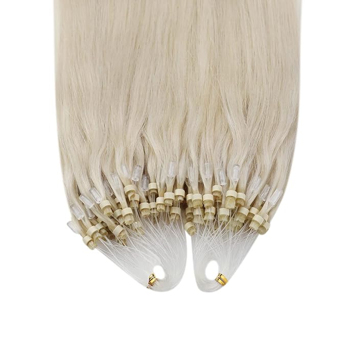 YoungSee Micro Link Hair Extensions Human Hair Blonde 20 Inch Microbead Hair Extensions Human Hair Platinum Blonde 50g Micro-Loop Hair Extension Blond 50s 50g for Daily Confidence Boost