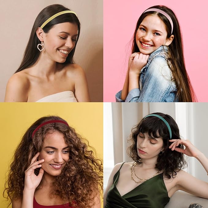 Wecoe Multicolored Narrow Satin Headbands, 10pcs Non Slip Fashion Hair Bands for Women & Girls' Hair - Holiday & DIY Costume Accessories