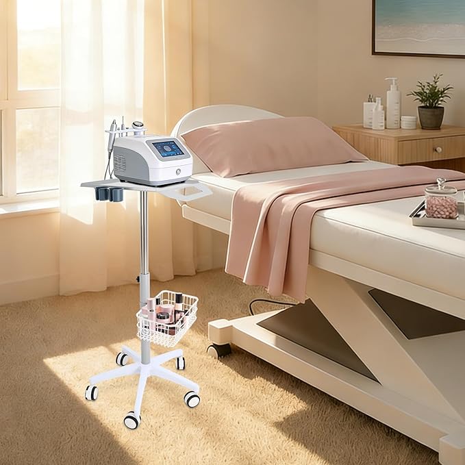 Medical Cart, Rolling Salon Cart with Wheels, Mobile Trolley Stand 33.46"-43.71" Height Adjustable for Salons Instruments Offices Hotels,with a Basket and Fix Holders