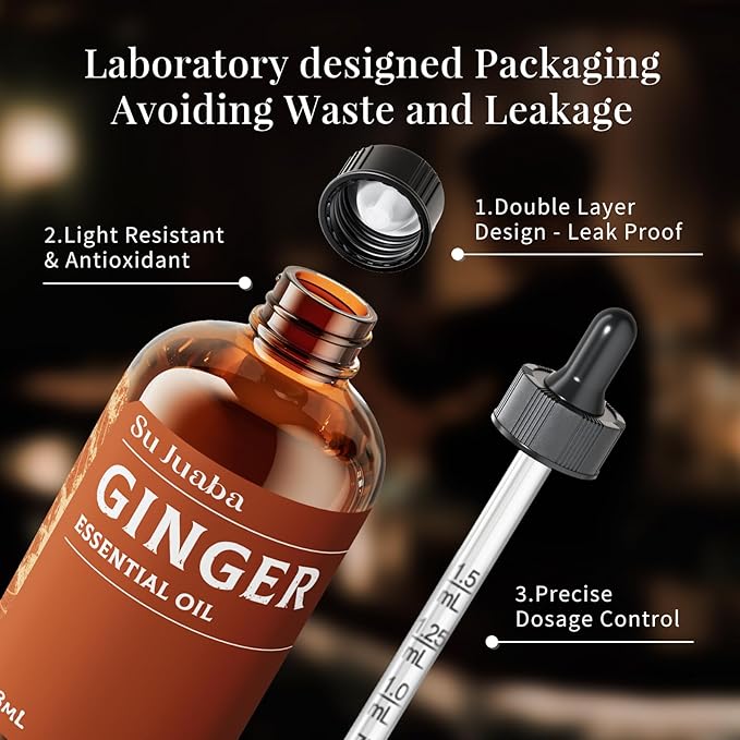 SU JUABA Ginger Oil 4 Fl Oz, 100% Pure Natural for Massage, Diffuser, Aromatherapy, Hair & Skin Care - 118ML