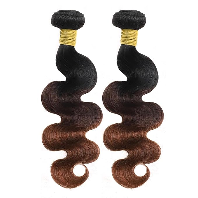 Body Wave Ombre Bundles Human Hair T1B/2/30 Chestnut Brown Ombre Color 2 Bundles of 16 Inch 100% Real Human Hair Unprocessed Raw Material For Quicky Weave