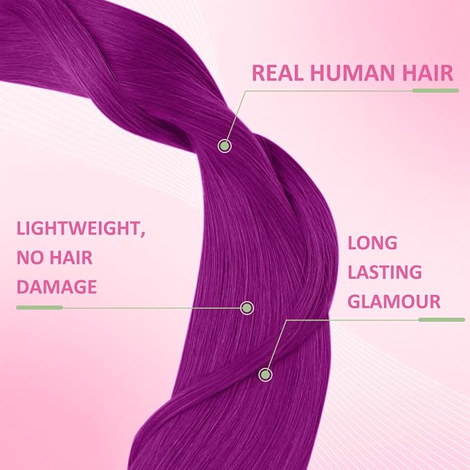YoungSee Human Hair Tape in Extensions Purple Tape in Hair Extensions Human Hair Purple 20g Colored Hair Extensions Tape in 12 Inch 10pcs Remy-Hair for Party