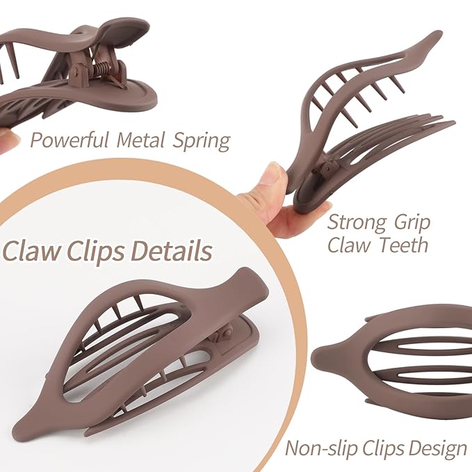 6 Packs Flat Claw Clips for Women, French Flat Hair Clip, Matte Curved Hair Claws Clip for Thin Thick Hair, Lay Down Claws Clips, Durable Strong Hold Hair Clip, Christmas Gifts (Wine Red)